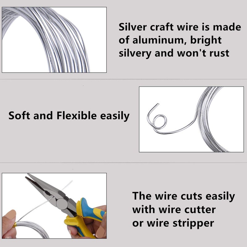 Sunmns 6 Rolls Silvery DIY Craft Art Aluminum Wire, 1mm, 1.5mm, 2mm, 3mm in Diameter - Image 4